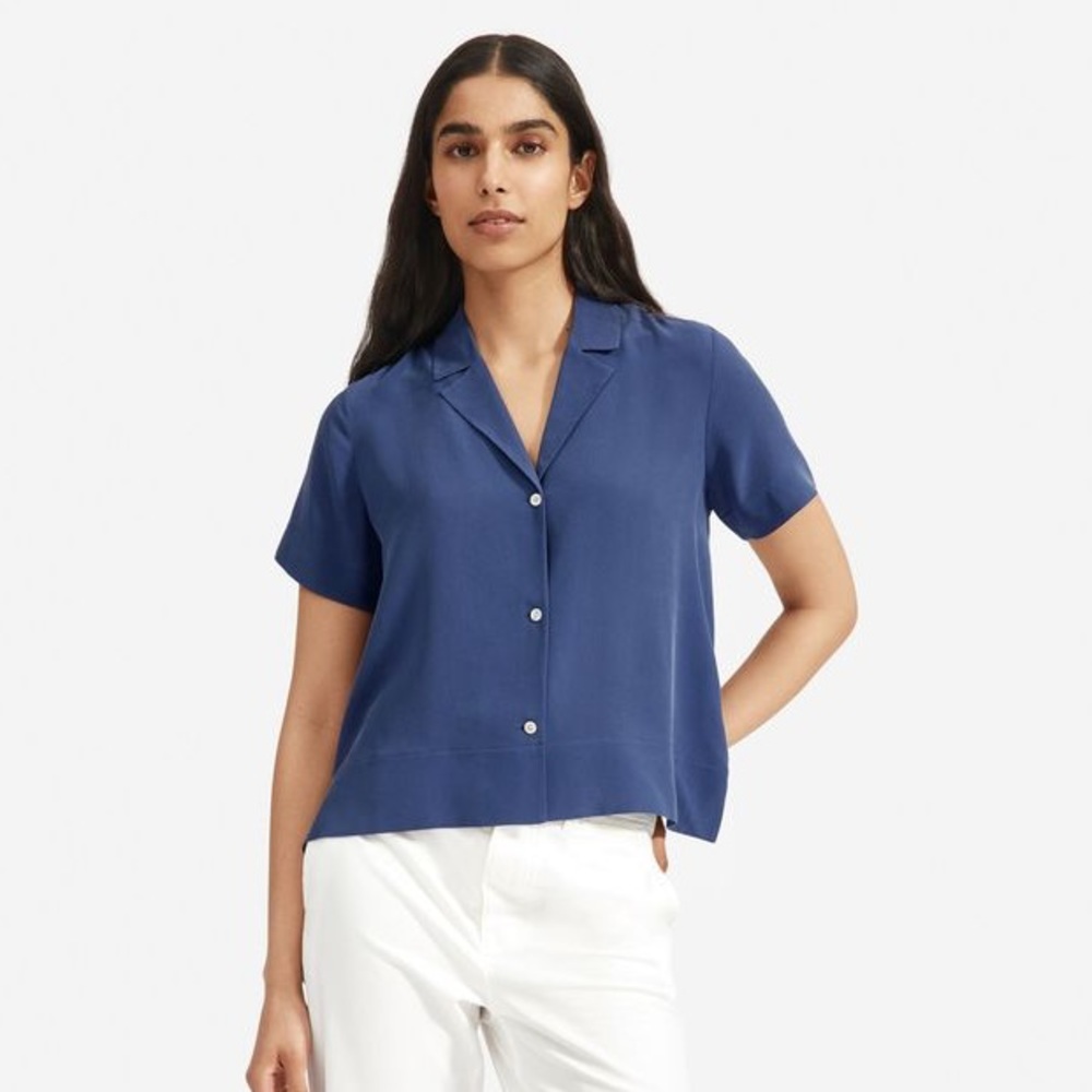 Everlane Notch Collar Silk Boxy Shirt, Size 2